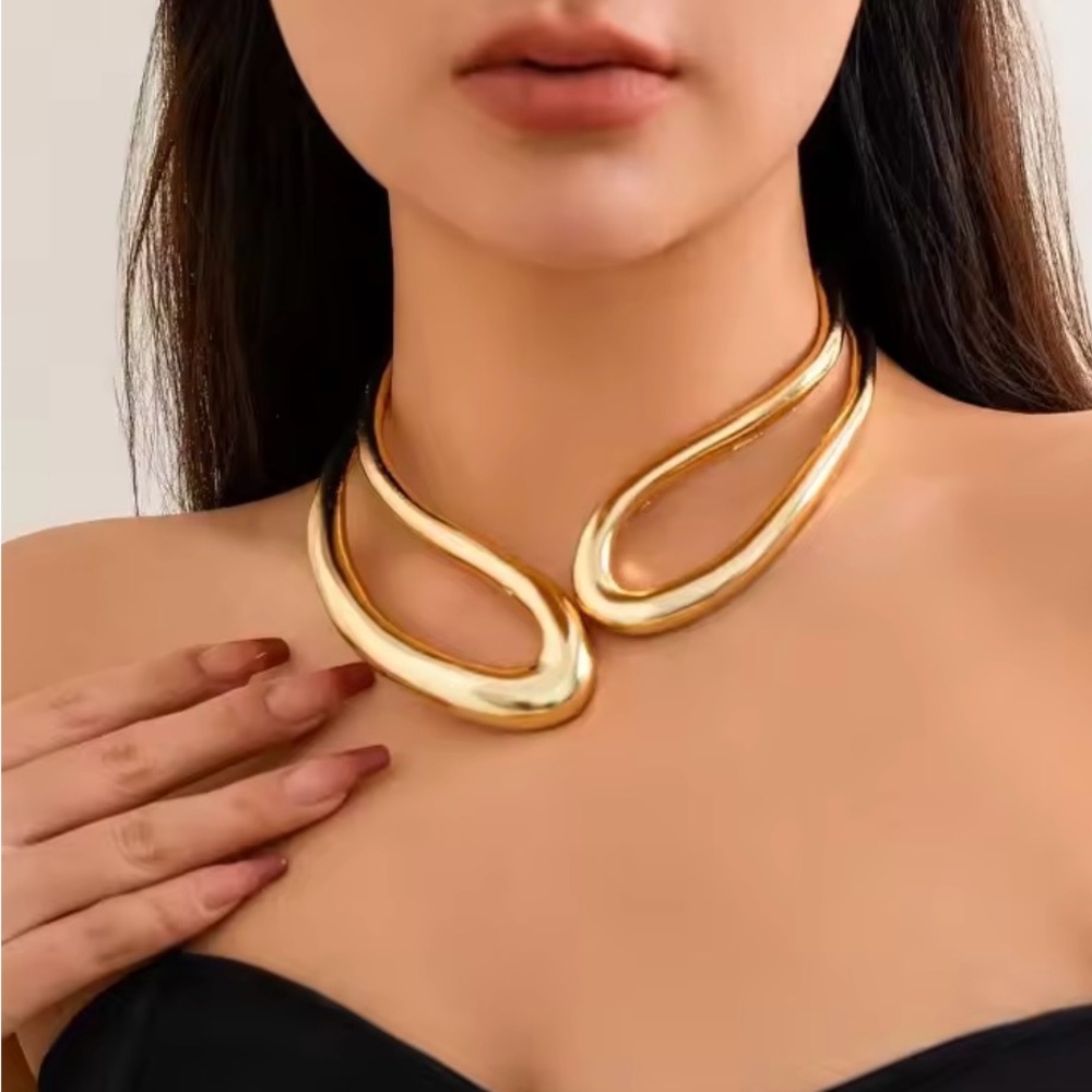 NEW Bypass Collar Necklace Hinged Wrap Gold Liquid Molten Metal MY16